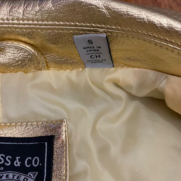 Levis Strauss Metallic Gold Faux Leather Moto Zipper Jacket Womens SZ S EUC - Picture 9 of 11